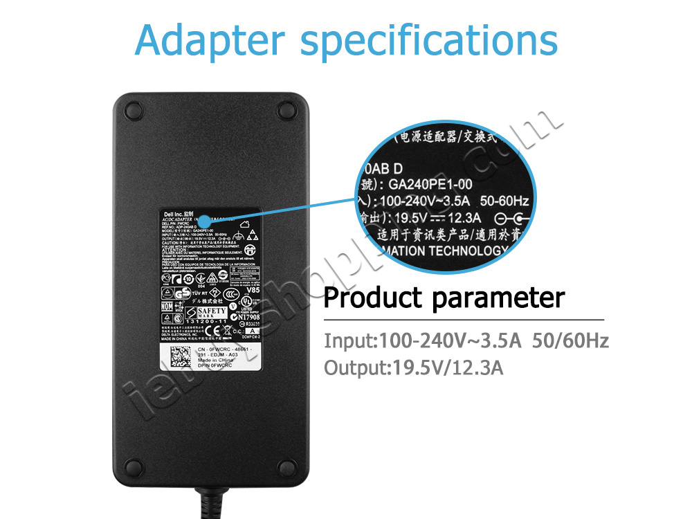 Original 240W Slim Dell alienware x51 AC Adapter Charger Power Cord