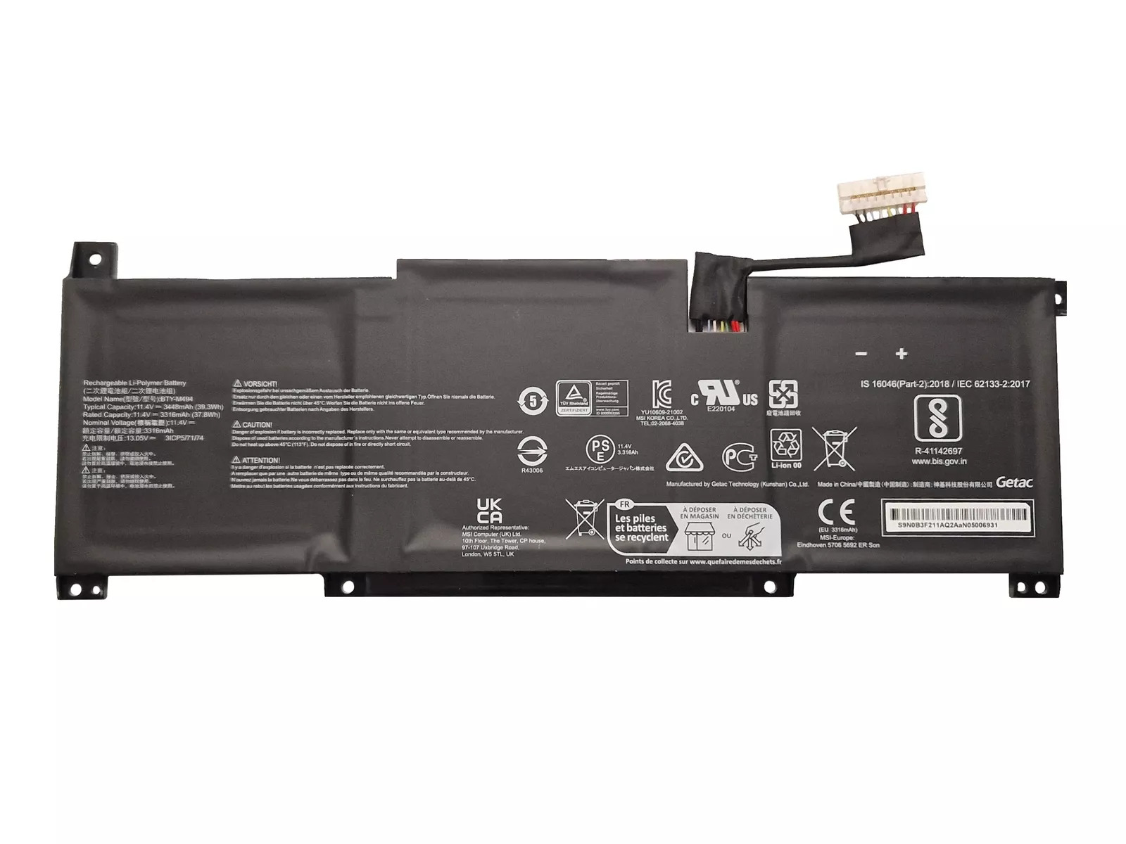 Battery MSI S9N-0B3F220-M47 S9N-0B3F213-AQ2 39.3Wh (image for) Battery MSI S9N-0B3F220-M47 S9N-0B3F213-AQ2 39.3Wh