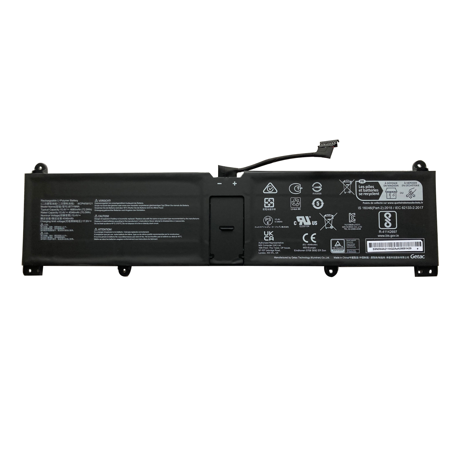 Battery MSI S9N-0N4A211-AQ2 S9N0N4A211AQ2 4650mAh 72Wh (image for) Battery MSI S9N-0N4A211-AQ2 S9N0N4A211AQ2 4650mAh 72Wh