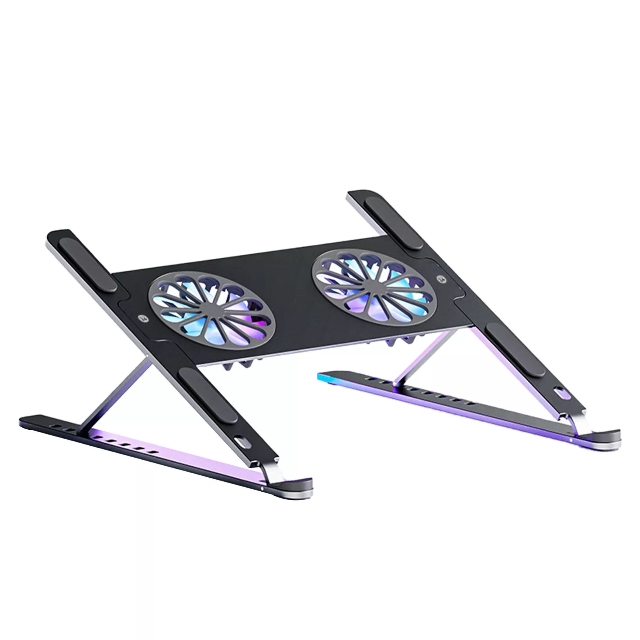 (image for) Adjustable foldable computer silent fan radiator base bracket laptop stand for 14 inch to 17.3 inch dark and gray