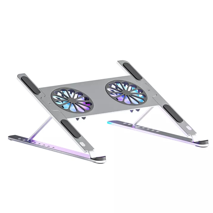 (image for) Adjustable foldable computer silent fan radiator base bracket laptop stand for 14 inch to 17.3 inch silver