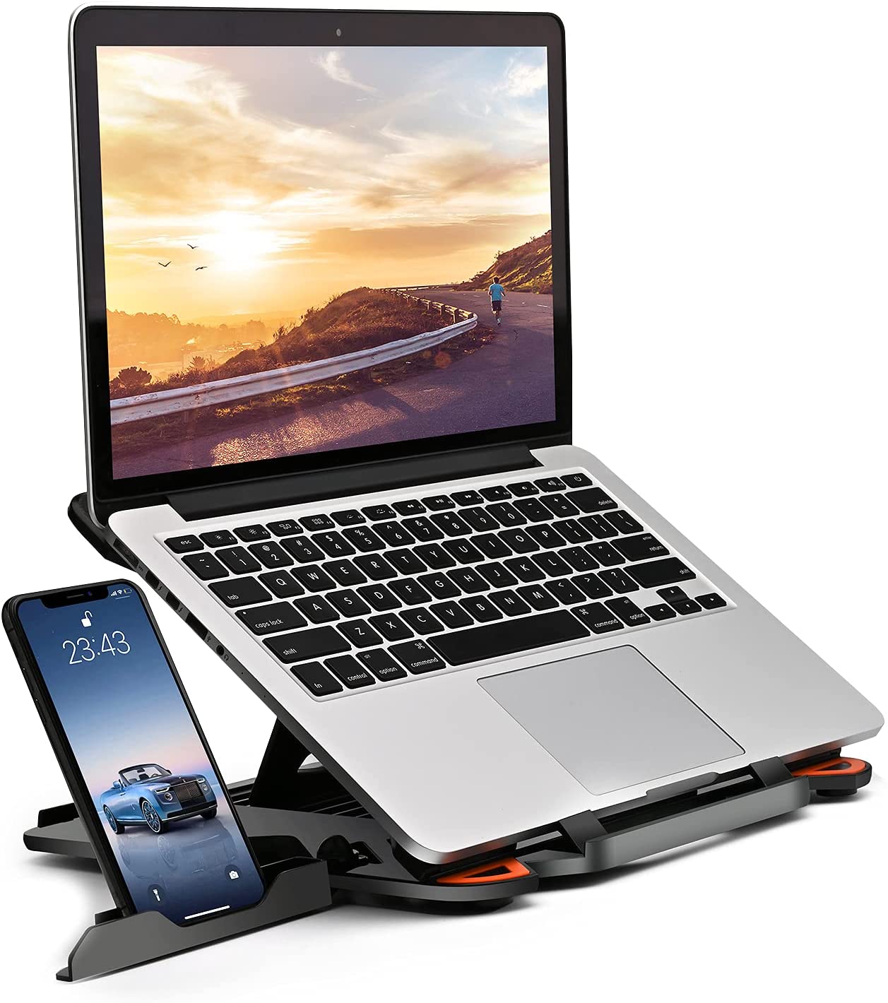 (image for) 360°Rotating Laptop Stand With Phone Holder Adjustable Portable Stand for 10 inch to 17 inch Laptop Black
